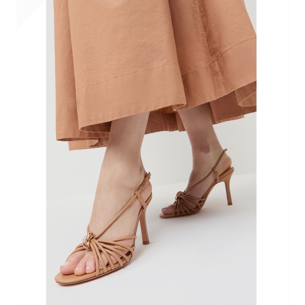 Loeffler Randall Mareka Leather Strappy Slingback Stiletto Heels in Dune Size 8